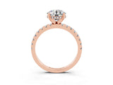 Rose gold Round Cut Moissanite Solitaire Ring with Pavé Band and Four-Prong Setting_15