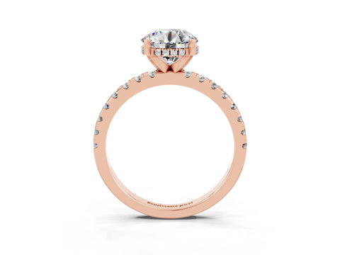 Rose gold Round Cut Moissanite Solitaire Ring with Pavé Band and Four-Prong Setting_15