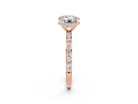 Rose gold Round Cut Moissanite Solitaire Ring with Pavé Band and Hidden Halo_14