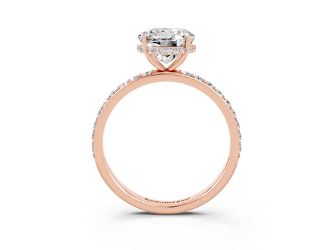 Rose gold Round Cut Moissanite Solitaire Ring with Pavé Band and Hidden Halo_15