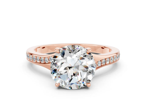 Rose gold Round Cut Moissanite Solitaire Ring with Pavé Band and Prong Setting_12