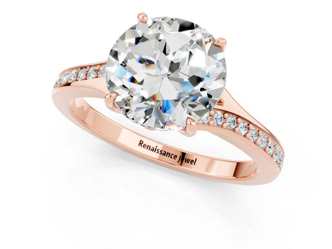 Rose gold Round Cut Moissanite Solitaire Ring with Pavé Band and Prong Setting_13