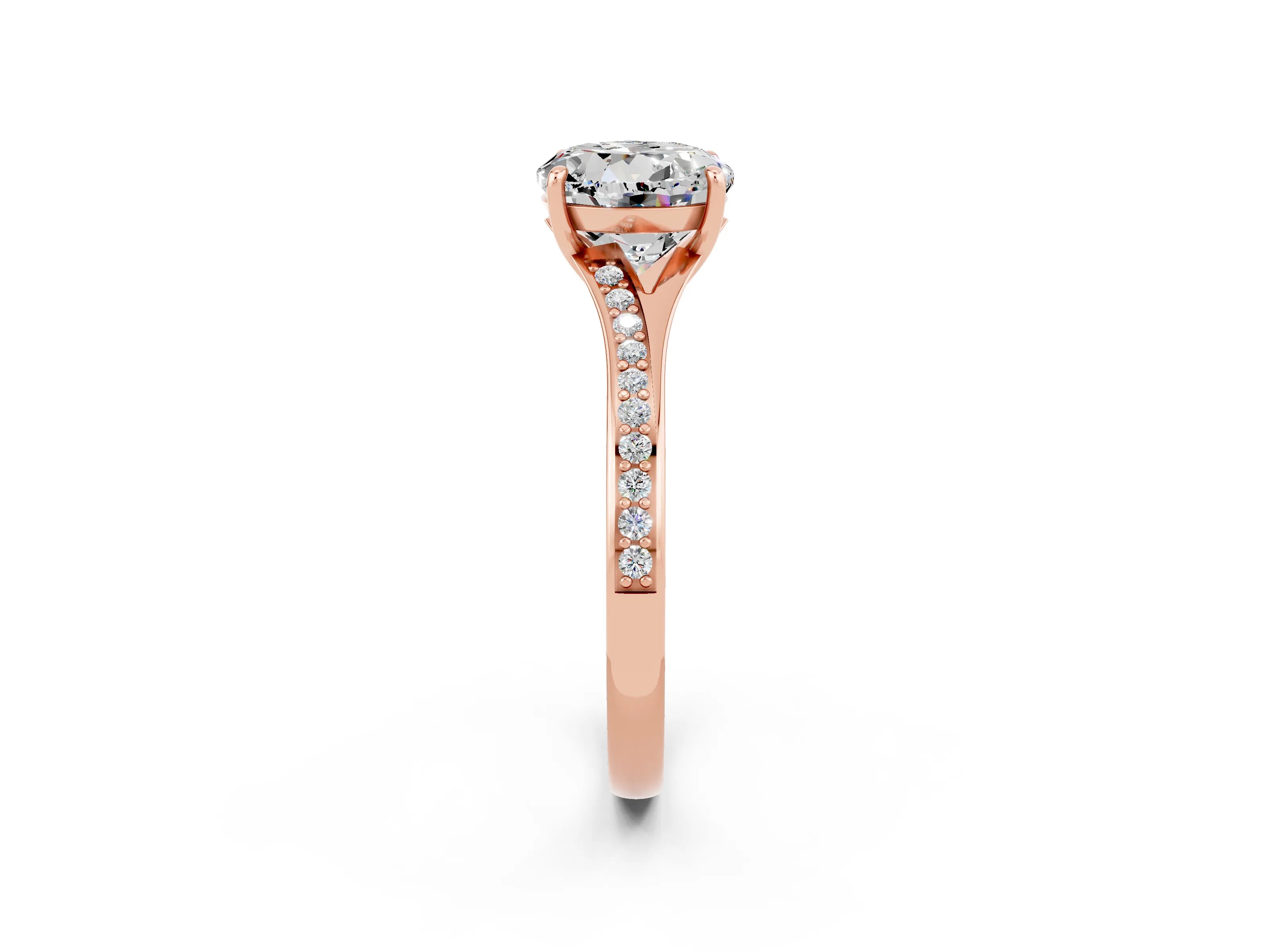 Rose gold Round Cut Moissanite Solitaire Ring with Pavé Band and Prong Setting_14