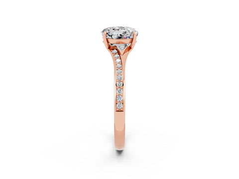 Rose gold Round Cut Moissanite Solitaire Ring with Pavé Band and Prong Setting_14