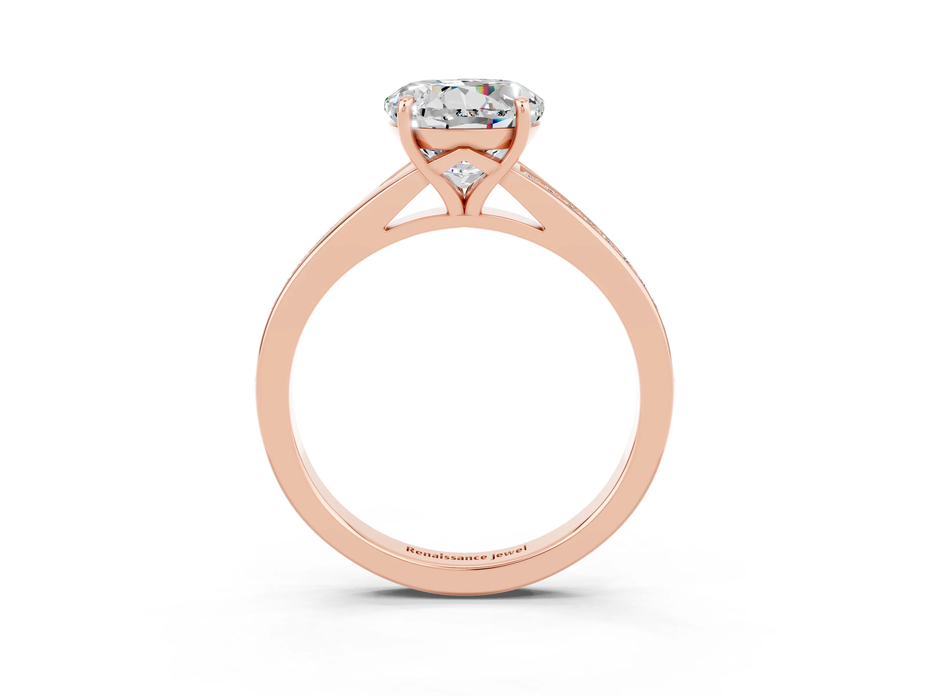 Rose gold Round Cut Moissanite Solitaire Ring with Pavé Band and Prong Setting_15