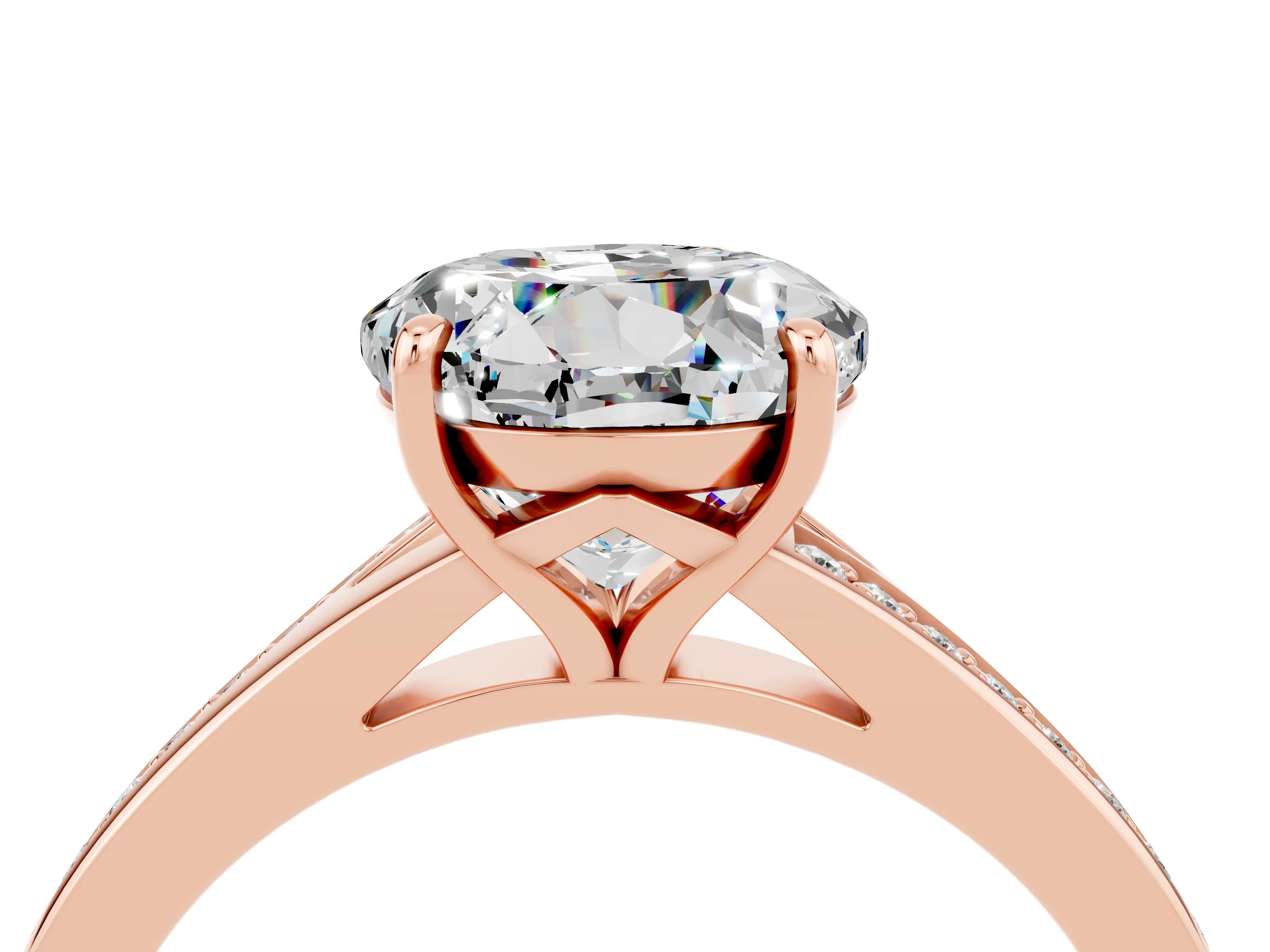 Rose gold Round Cut Moissanite Solitaire Ring with Pavé Band and Prong Setting_16