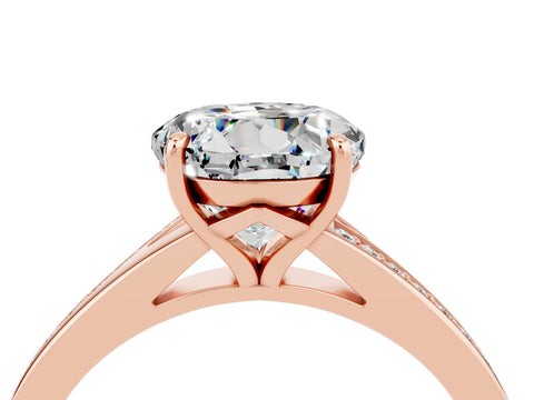 Rose gold Round Cut Moissanite Solitaire Ring with Pavé Band and Prong Setting_16