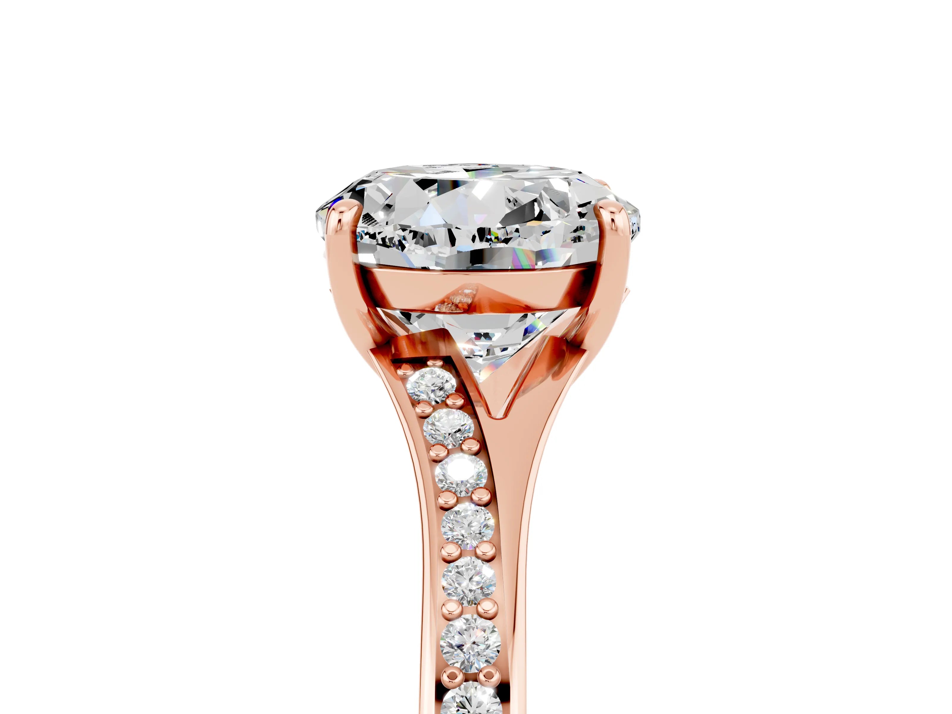 Rose gold Round Cut Moissanite Solitaire Ring with Pavé Band and Prong Setting_17