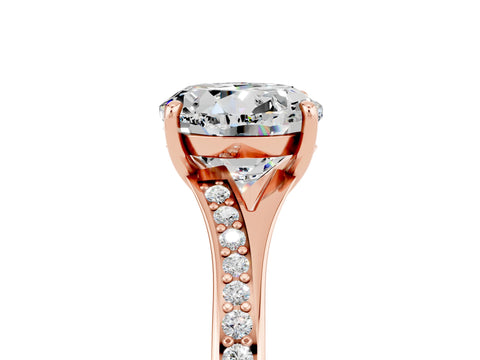 Rose gold Round Cut Moissanite Solitaire Ring with Pavé Band and Prong Setting_17