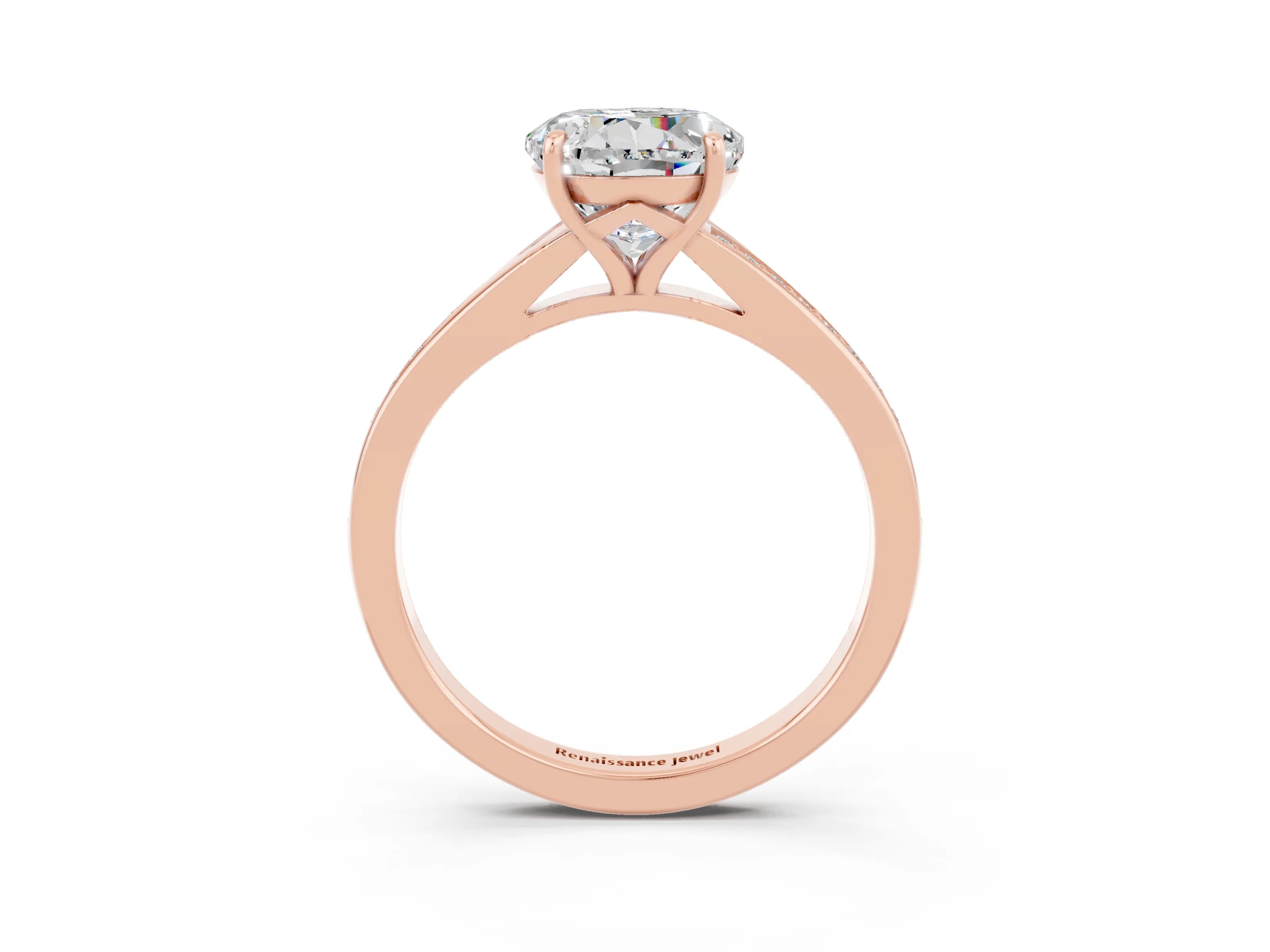 Rose gold Round Cut Moissanite Solitaire Ring with Pavé Band and Prong Setting_3