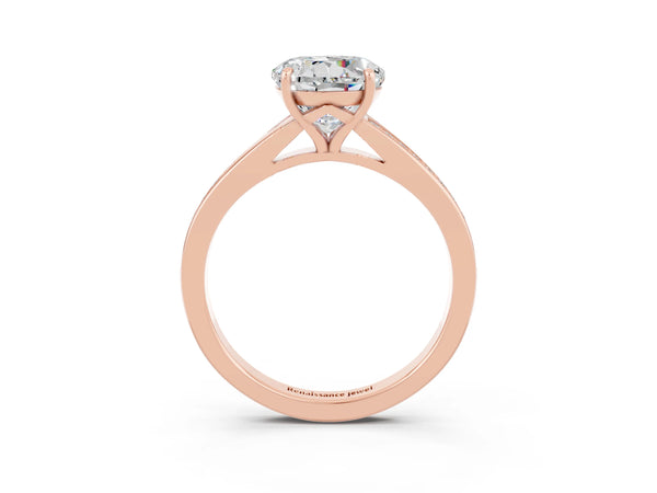 Rose gold Round Cut Moissanite Solitaire Ring with Pavé Band and Prong Setting