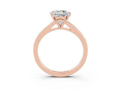Rose gold Round Cut Moissanite Solitaire Ring with Pavé Band and Prong Setting_3