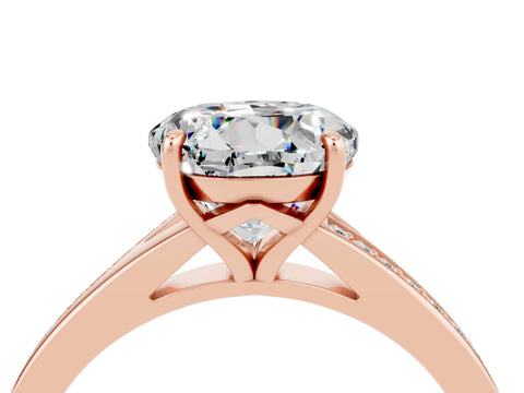 Rose gold Round Cut Moissanite Solitaire Ring with Pavé Band and Prong Setting_4