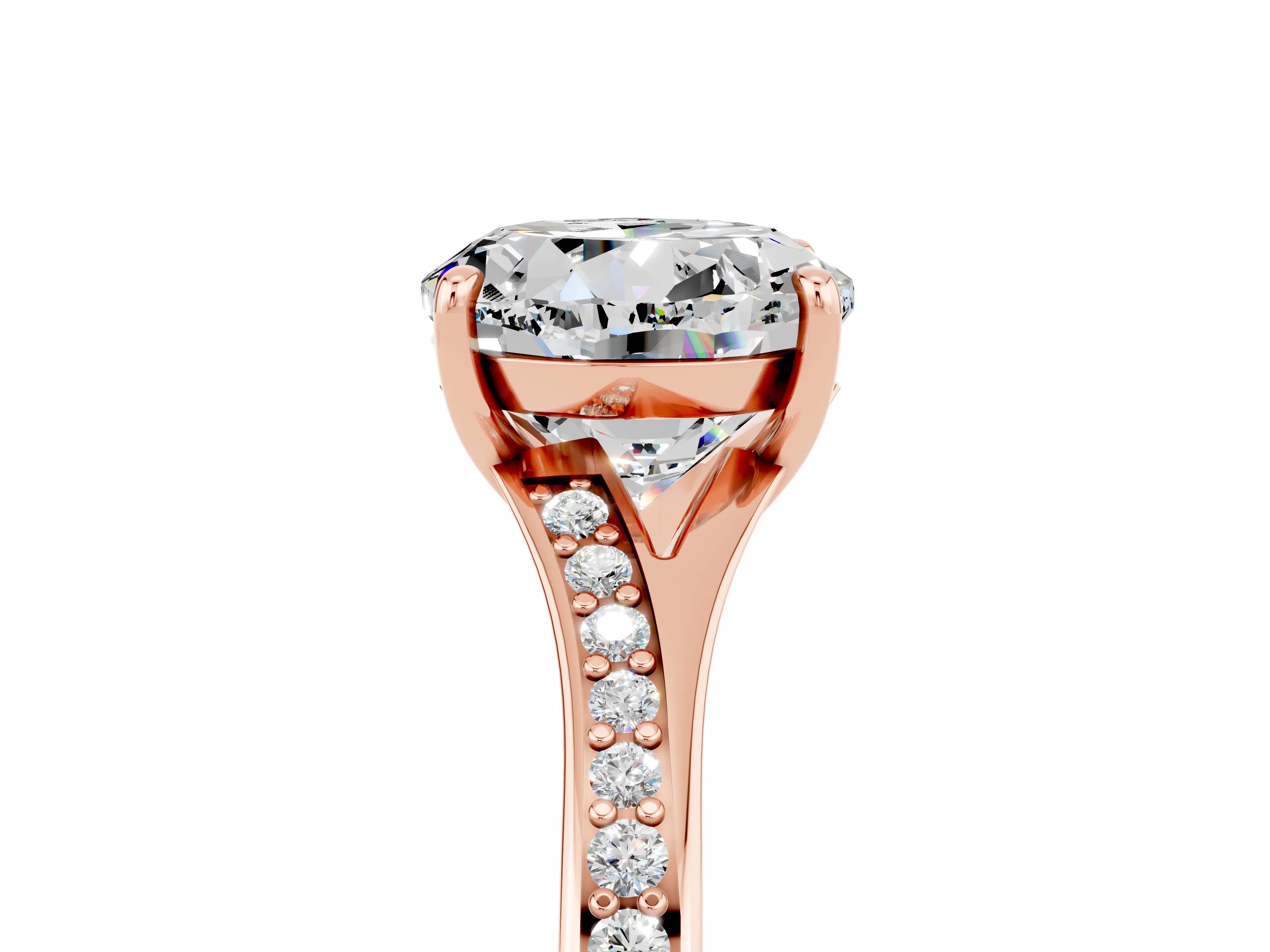 Rose gold Round Cut Moissanite Solitaire Ring with Pavé Band and Prong Setting_5
