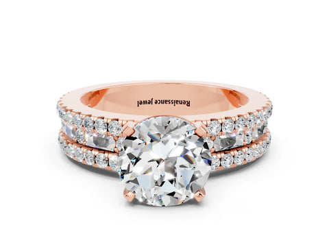 Rose gold Round Cut Moissanite Solitaire Ring with Pavé and Channel Set Band_24