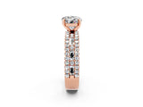 Rose gold Round Cut Moissanite Solitaire Ring with Pavé and Channel Set Band_26