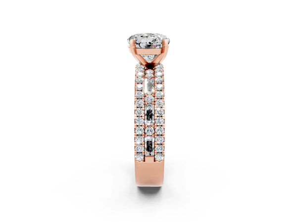 Rose gold Round Cut Moissanite Solitaire Ring with Pavé and Channel Set Band