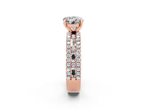 Rose gold Round Cut Moissanite Solitaire Ring with Pavé and Channel Set Band_26