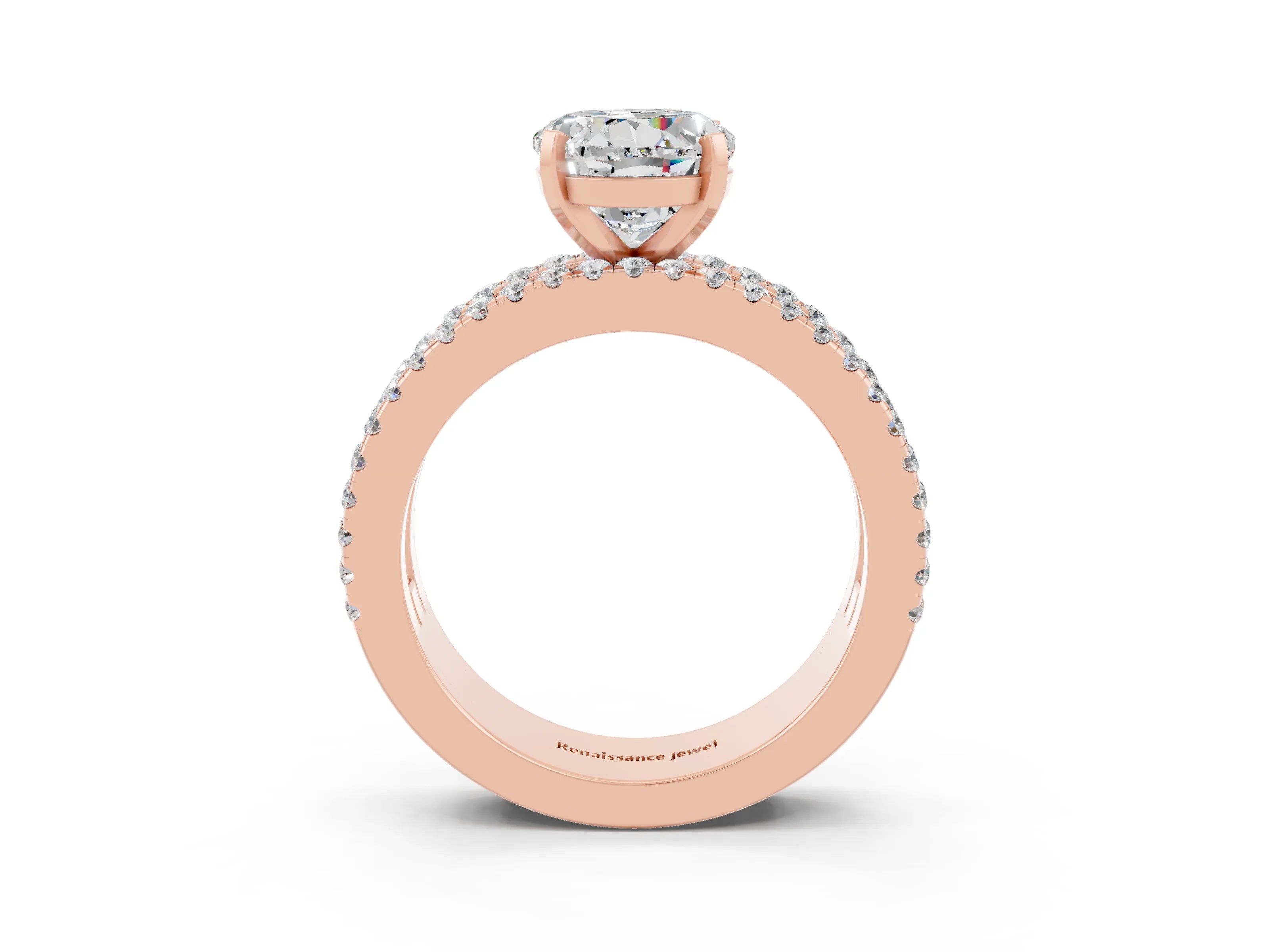 Rose gold Round Cut Moissanite Solitaire Ring with Pavé and Channel Set Band_27