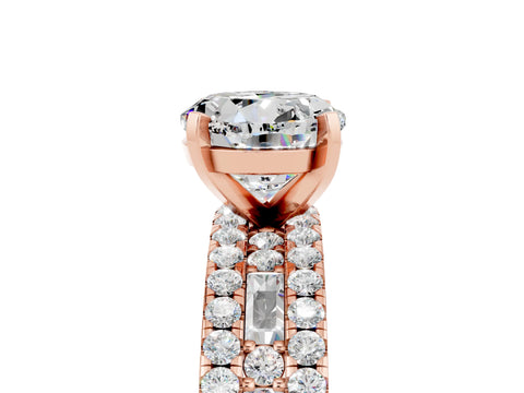 Rose gold Round Cut Moissanite Solitaire Ring with Pavé and Channel Set Band_29