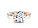 Rose gold Round Cut Moissanite Solitaire Ring with Pave Band and Four Prong Setting_12