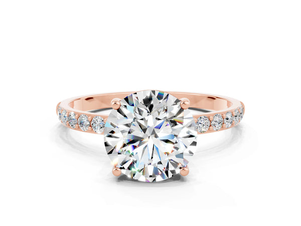 Rose gold Round Cut Moissanite Solitaire Ring with Round  Pavé Band and Prong Setting