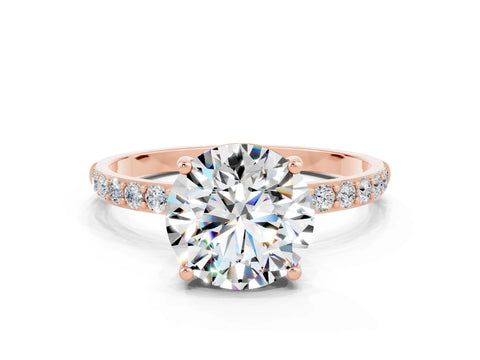 Rose gold Round Cut Moissanite Solitaire Ring with Pave Band and Four Prong Setting_12