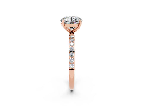 Rose gold Round Cut Moissanite Solitaire Ring with Pave Band and Four Prong Setting_14
