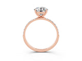 Rose gold Round Cut Moissanite Solitaire Ring with Pave Band and Four Prong Setting_15