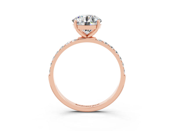 Rose gold Round Cut Moissanite Solitaire Ring with Round  Pavé Band and Prong Setting