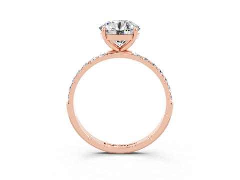 Rose gold Round Cut Moissanite Solitaire Ring with Pave Band and Four Prong Setting_15