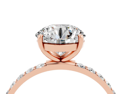 Rose gold Round Cut Moissanite Solitaire Ring with Pave Band and Four Prong Setting_16