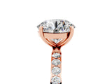 Rose gold Round Cut Moissanite Solitaire Ring with Pave Band and Four Prong Setting_17