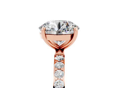 Rose gold Round Cut Moissanite Solitaire Ring with Pave Band and Four Prong Setting_17