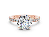 Rose gold Round Cut Moissanite Solitaire Ring with Round  Pavé Band and Four-Prong Setting_36