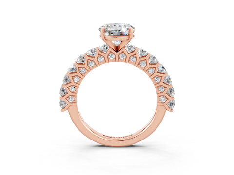 Rose gold Round Cut Moissanite Solitaire Ring with Shared Prong Pavé Band and Four-Prong Setting_3