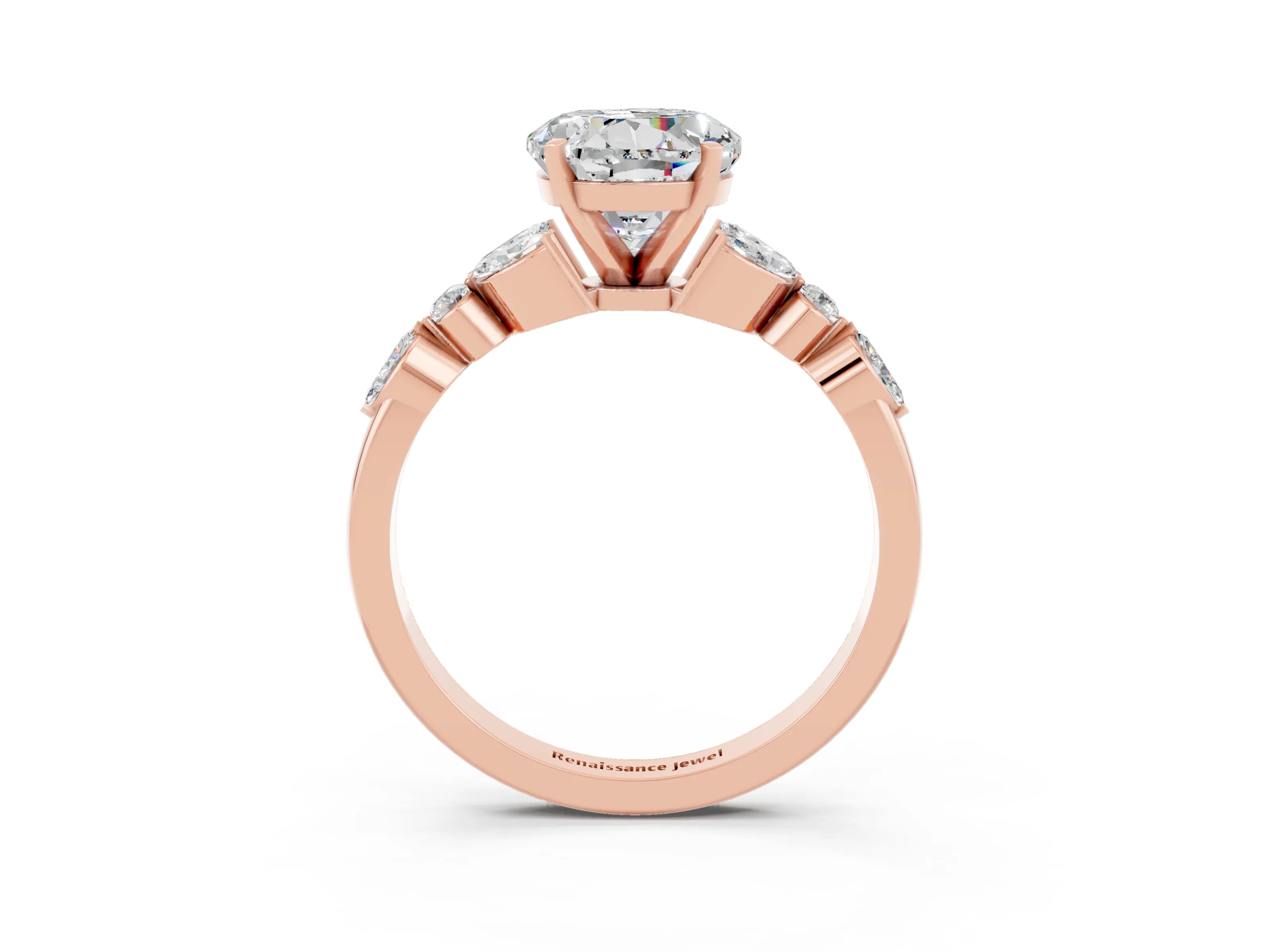 Rose gold Round Cut Moissanite Solitaire Ring with Side Stones and Four-Prong Setting_15