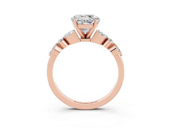 Rose gold Round Cut Moissanite Solitaire Ring with Side Stones and Four-Prong Setting