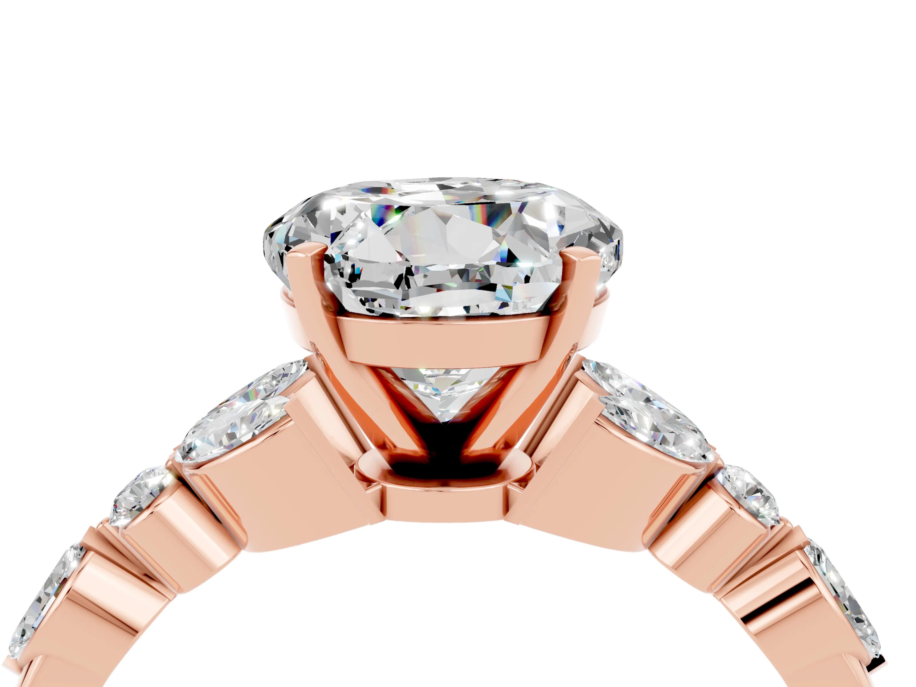 Rose gold Round Cut Moissanite Solitaire Ring with Side Stones and Four-Prong Setting_16