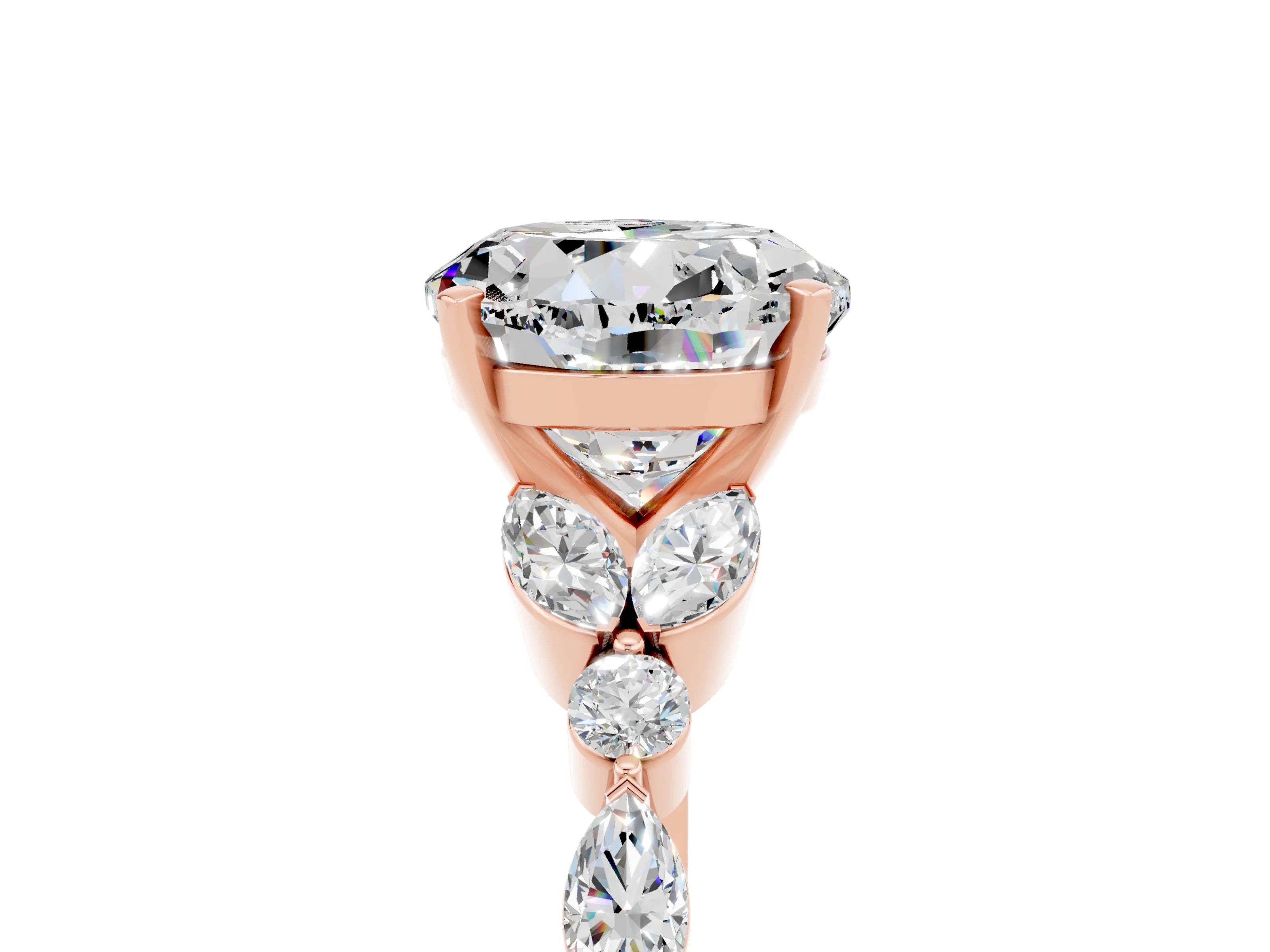 Rose gold Round Cut Moissanite Solitaire Ring with Side Stones and Four-Prong Setting_17