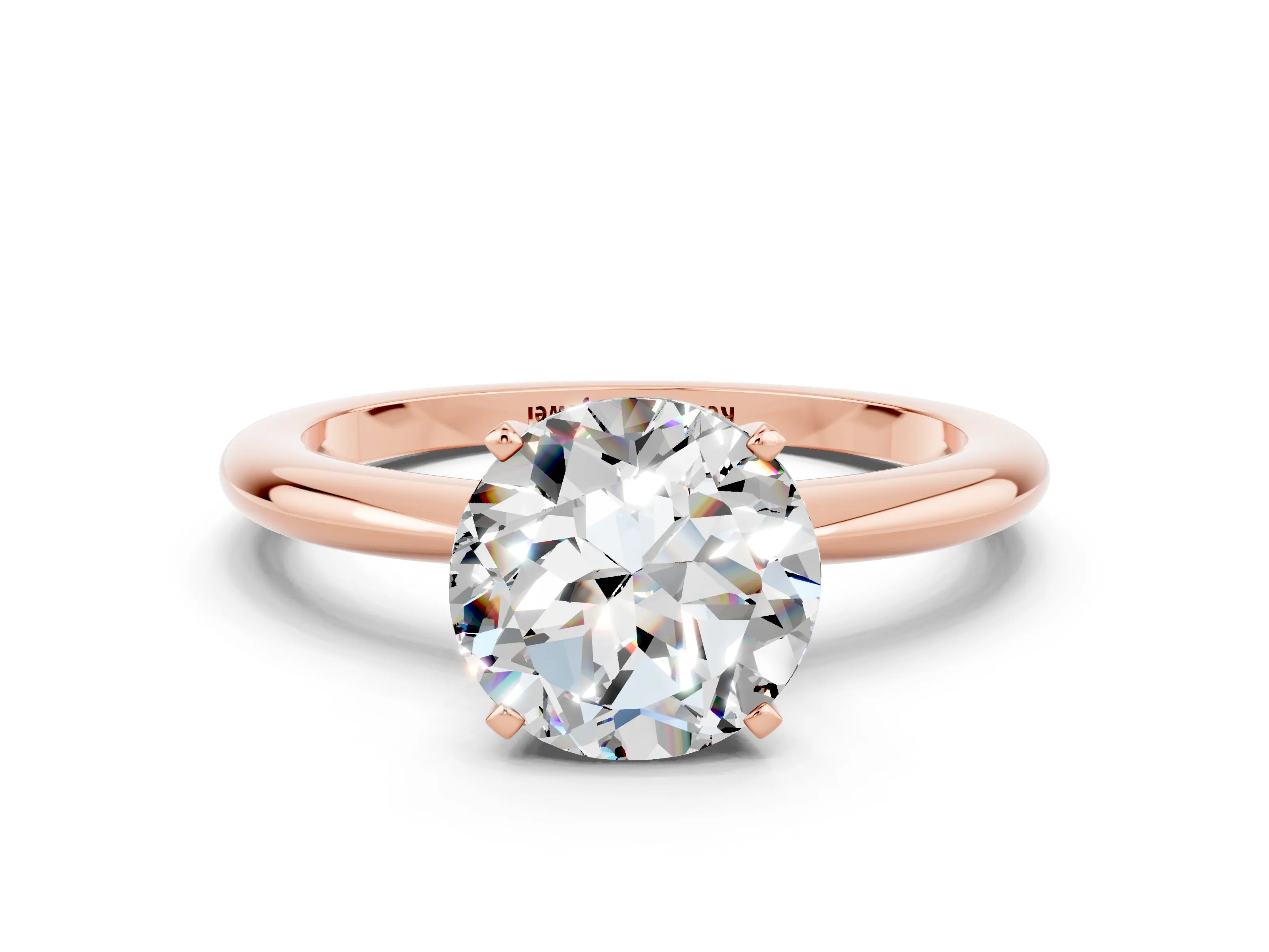Rose gold Round Cut Moissanite Solitaire Ring with Six-Prong Setting and Classic Band