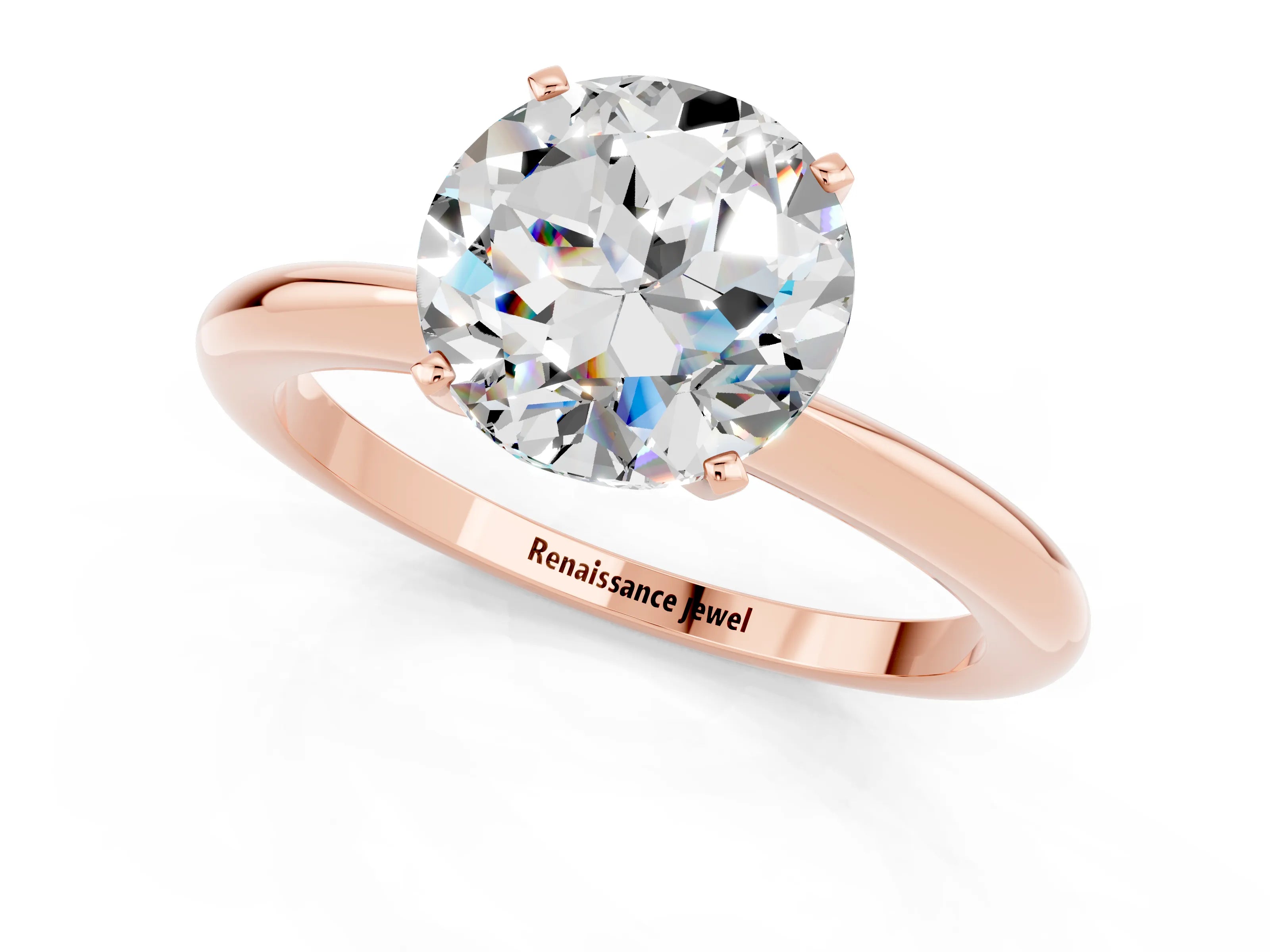 Rose gold Round Cut Moissanite Solitaire Ring with Six-Prong Setting and Classic Band_1