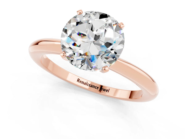 Rose gold Round Cut Moissanite Solitaire Ring with Six-Prong Setting and Classic Band
