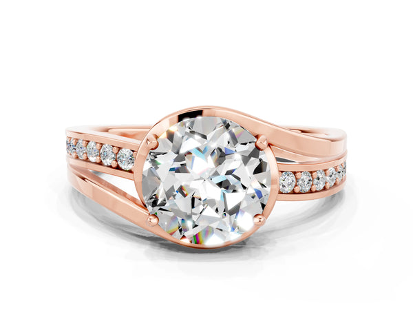 Rose gold Round Cut Moissanite Solitaire Ring with Split Shank and Prong Setting
