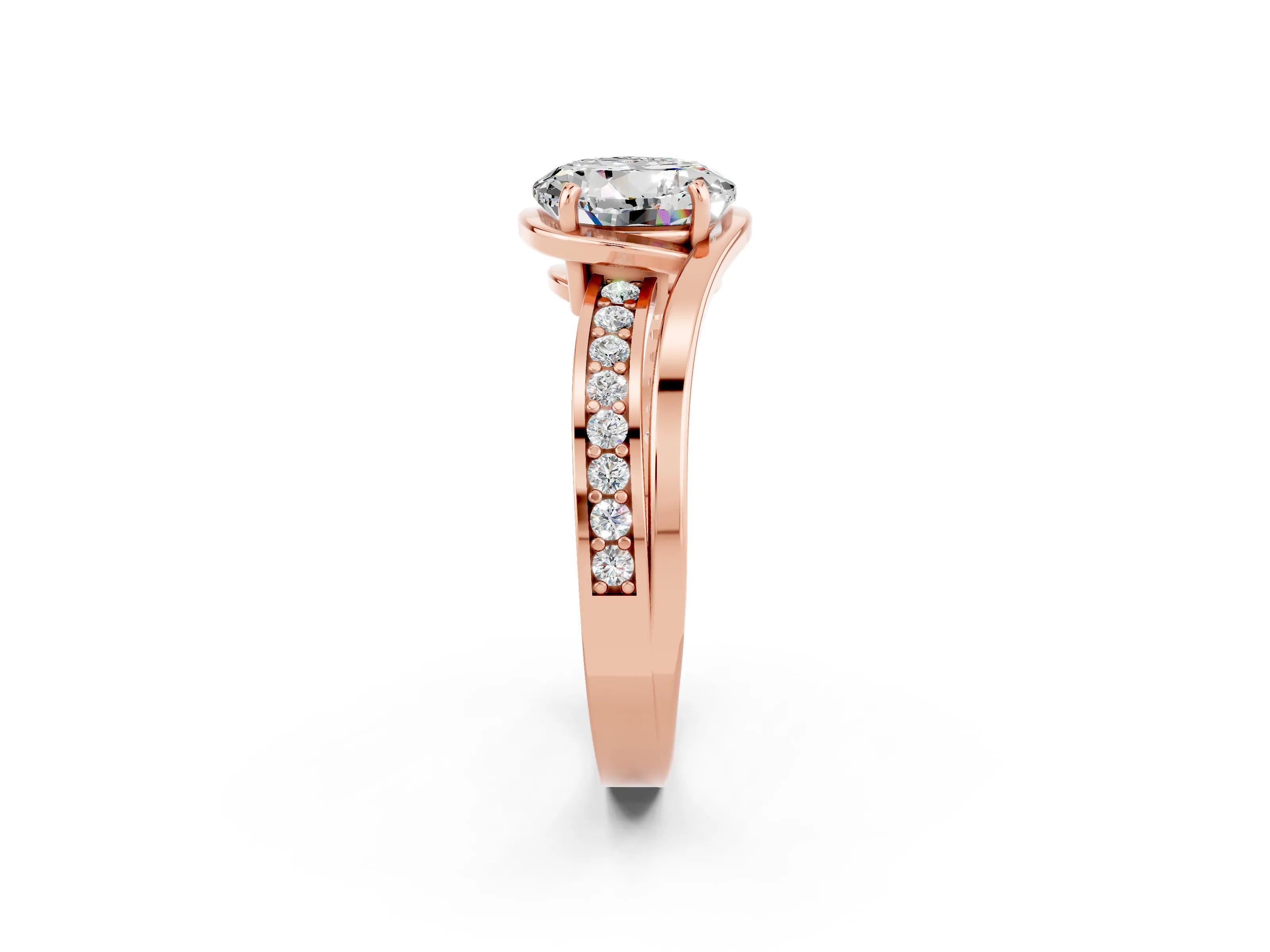 Rose gold Round Cut Moissanite Solitaire Ring with Split Shank and Prong Setting_2