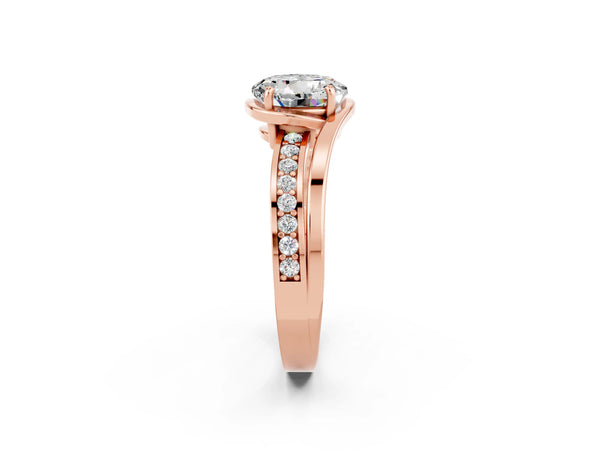 Rose gold Round Cut Moissanite Solitaire Ring with Split Shank and Prong Setting