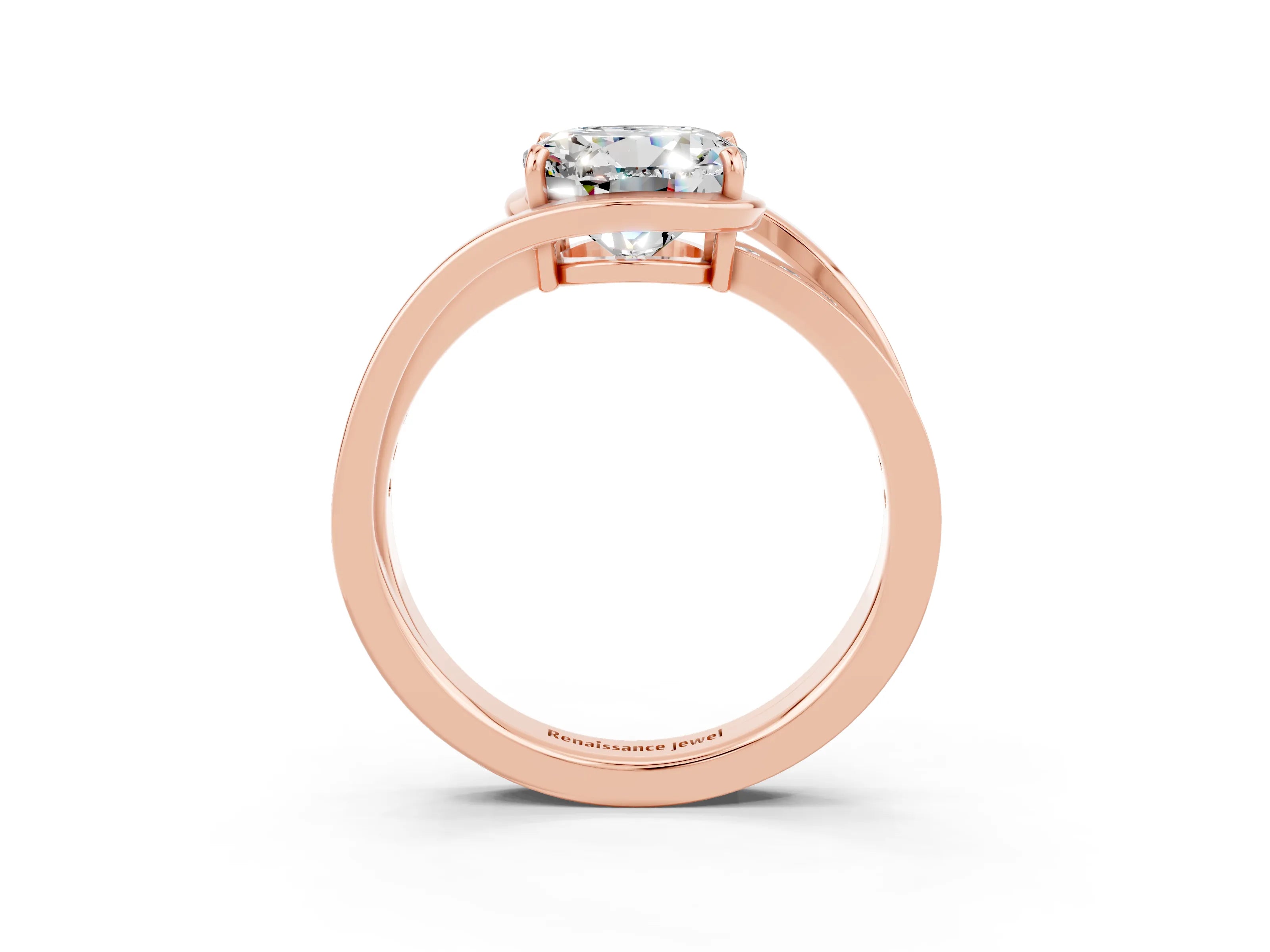 Rose gold Round Cut Moissanite Solitaire Ring with Split Shank and Prong Setting_3