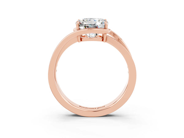 Rose gold Round Cut Moissanite Solitaire Ring with Split Shank and Prong Setting