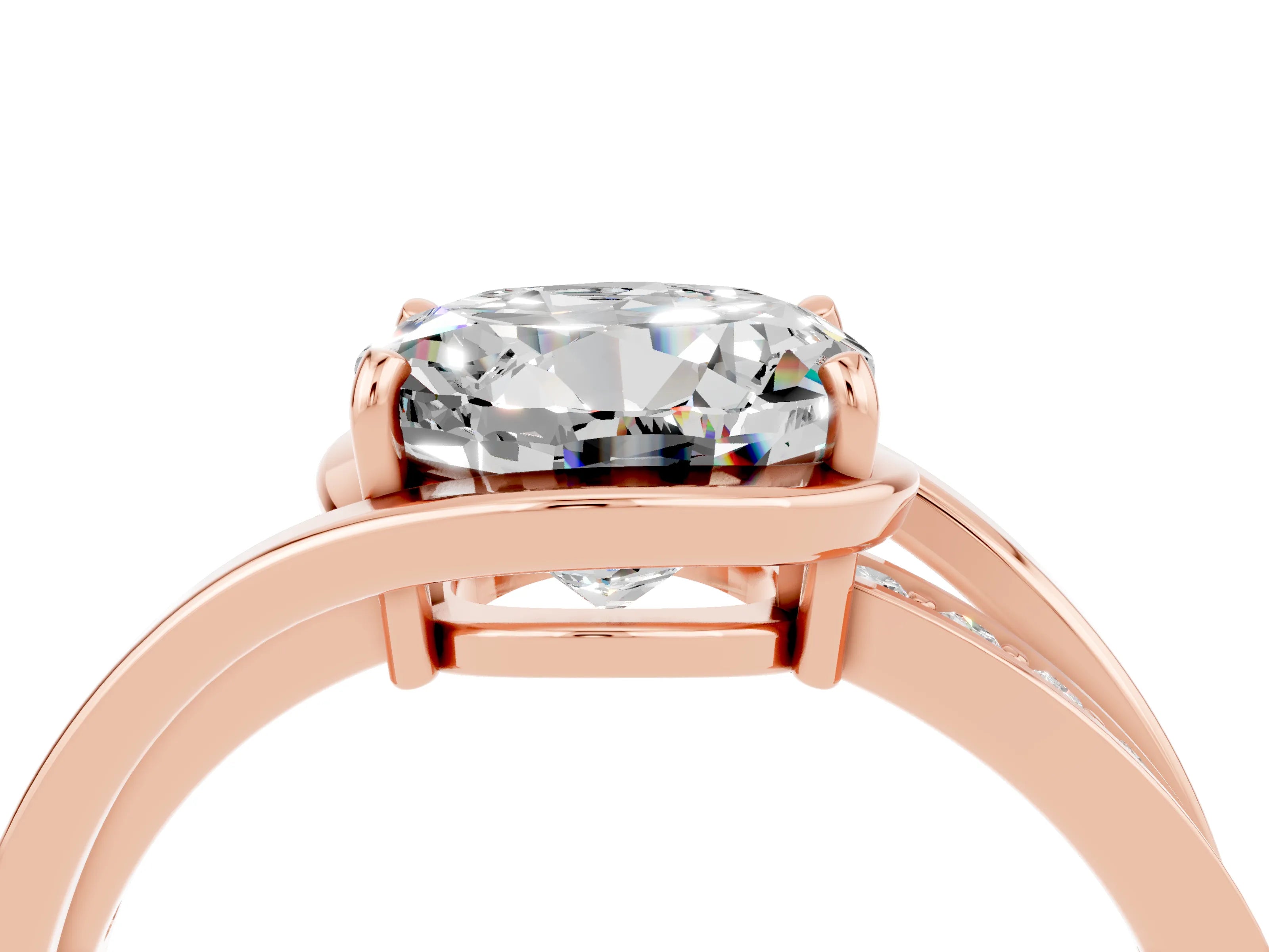 Rose gold Round Cut Moissanite Solitaire Ring with Split Shank and Prong Setting_4
