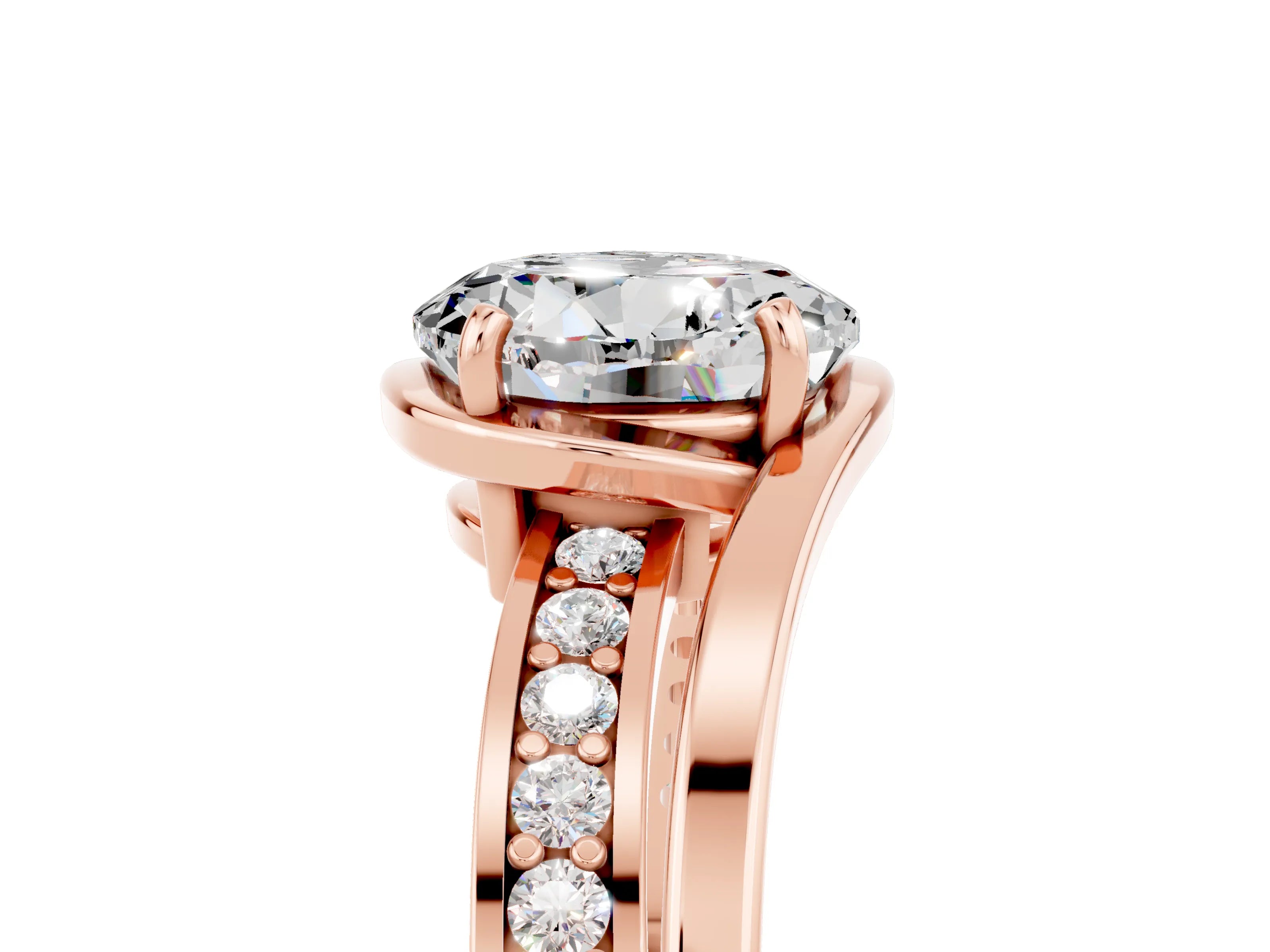 Rose gold Round Cut Moissanite Solitaire Ring with Split Shank and Prong Setting_5
